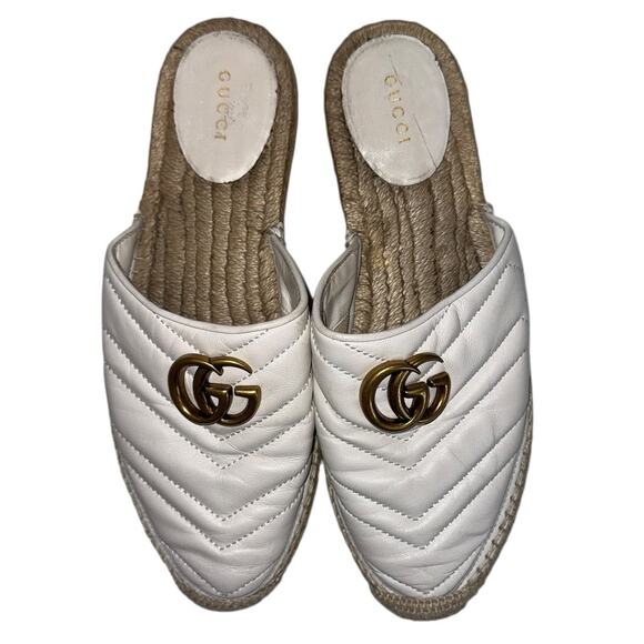 Gucci Quilted White Marmont Espadrille Mules Size 38 - Picture 2 of 12